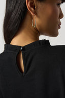 Joseph Ribkoff Black Ruffled Collar Puff Sleeve Top Style 233147
