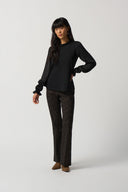 Joseph Ribkoff Black Ruffled Collar Puff Sleeve Top Style 233147