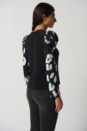 Joseph Ribkoff Black/Multi Puff Sleeve Top Style 233149