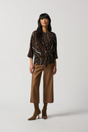 Joseph Ribkoff Black/Multi Side Knot Boxy Top Style 233150