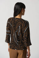 Joseph Ribkoff Black/Multi Side Knot Boxy Top Style 233150