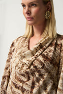 Joseph Ribkoff beige/Multi Animal Print Cowl Neck Blouse Style 233156