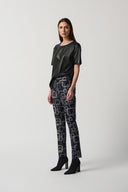Joseph Ribkoff Black/Multi Retro Print Pull-On Pants Style 233163