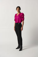 Joseph Ribkoff Black Bonded Silk Straight-Leg Pants Style 233180