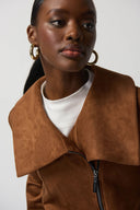 Joseph Ribkoff Toffee Wrap Collar Faux Suede Jacket Style 233183