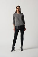 Joseph Ribkoff Black/White Mixed Media Sweater Style 233189
