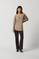 Joseph Ribkoff Latte Chain Detail Puff Sleeve Top Style 233203