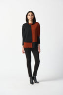 Joseph Ribkoff Black/Tandoori Colour-Block Boxy Tunic Style 233205