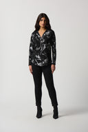 Joseph Ribkoff Black/Silver Abstract Print Boxy Top Style 233207