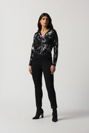 Joseph Ribkoff Black/Silver Abstract Print Boxy Top Style 233207
