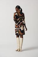 Joseph Ribkoff Black/Multi Abstract Print Belted Tunic Dress Style 233224