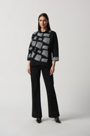 Joseph Ribkoff Black/White Houndstooth Knit Sweater Style 233228