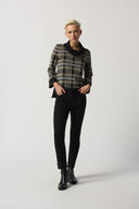 Joseph Ribkoff Black/Multi Plaid Cowl Neck Sweater Style 233266