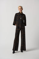 Joseph Ribkoff Black/Toffee Abstract Print Wide-Leg Pants Style 233269