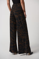 Joseph Ribkoff Black/Toffee Abstract Print Wide-Leg Pants Style 233269