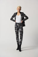Joseph Ribkoff Black/Multi Face Print Cropped Pants Style 233278