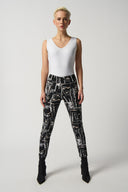 Joseph Ribkoff Black/Multi Face Print Cropped Pants Style 233278