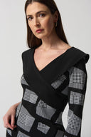 Joseph Ribkoff Black/White Houndstooth Sheath Dress Style 233295