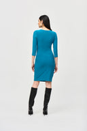 Joseph Ribkoff Pacific Blue Three-Quarter Sleeve Wrap Dress Style 233305