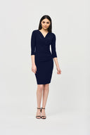 Joseph Ribkoff Midnight Blue Three-Quarter Sleeve Wrap Dress Style 233305