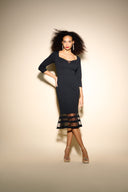 Joseph Ribkoff Black Mesh Cutout Midi Trumpet Dress Style 233706