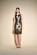 Joseph Ribkoff Black/Bronze Floral Jacquard Sleeveless Dress Style 233715