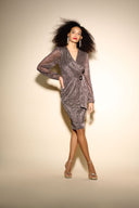Joseph Ribkoff Black/Rose Gold Shimmer Puff Sleeve Wrap Dress Style 233750