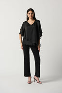 Joseph Ribkoff Black Satin Cape Top Style 233754