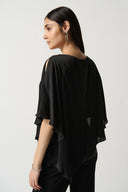 Joseph Ribkoff Black Satin Cape Top Style 233754