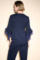 Joseph Ribkoff Midnight Blue jacket with chiffon sleeves Style 233761