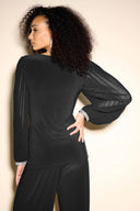 Joseph Ribkoff Black Pleated Sleeve Blouse Style 233763