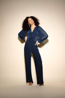 Joseph Ribkoff Midnight Blue Pleated Sleeve Blouse Style 233763