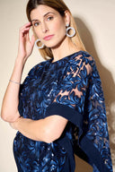 Joseph Ribkoff Midnight Blue Sequin Cape Sheath Dress Style 233777