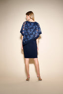 Joseph Ribkoff Midnight Blue Sequin Cape Sheath Dress Style 233777