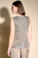 Joseph Ribkoff Latte/Silver Sleeveless Sequin Top Style 233790
