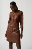 Joseph Ribkoff Toffee Faux-Leather A-Line Dress Style 233920 Luxetire Joseph Ribkoff Toffee Faux-Leather A-Line Dress Style 233920 Luxetire