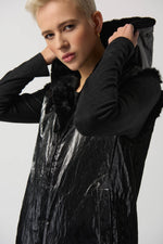 Joseph Ribkoff Black Faux Fur Hooded Reversible Vest Style 233921