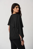 Joseph Ribkoff Black Satin Layered Top With Boat Neck Style 234023