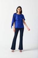 Joseph Ribkoff Royal Sapphire Satin Layered Top With Boat Neck Style 234023
