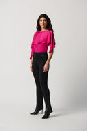Joseph Ribkoff Shocking Pink Satin Layered Top With Boat Neck Style 234023