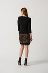 Joseph Ribkoff Black/Beige Dress With Animal Jacquard Insert Style 234027