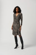 Joseph Ribkoff Black/Multi Foiled Dot Print Wrap Dress Style 234034
