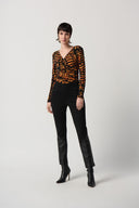 Joseph Ribkoff Black Heavy Knit And Faux Leather Pants Style 234036