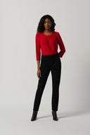Joseph Ribkoff Lipstick Red Twist Silky Knit Fitted Top Style 234044