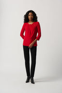 Joseph Ribkoff Lipstick Red Twist Silky Knit Fitted Top Style 234044