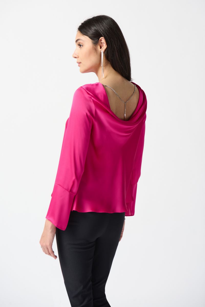 Joseph Ribkoff Shocking Pink Flared Top with Necklace Chain Style 234045