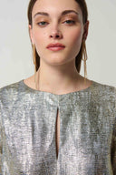 Joseph Ribkoff Gold/Grey Foiled Knit Sheath Dress With Puff Sleeves Style 234058