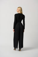 Joseph Ribkoff Black Pleated Chiffon Wide-Leg Wrap Jumpsuit Style 234066