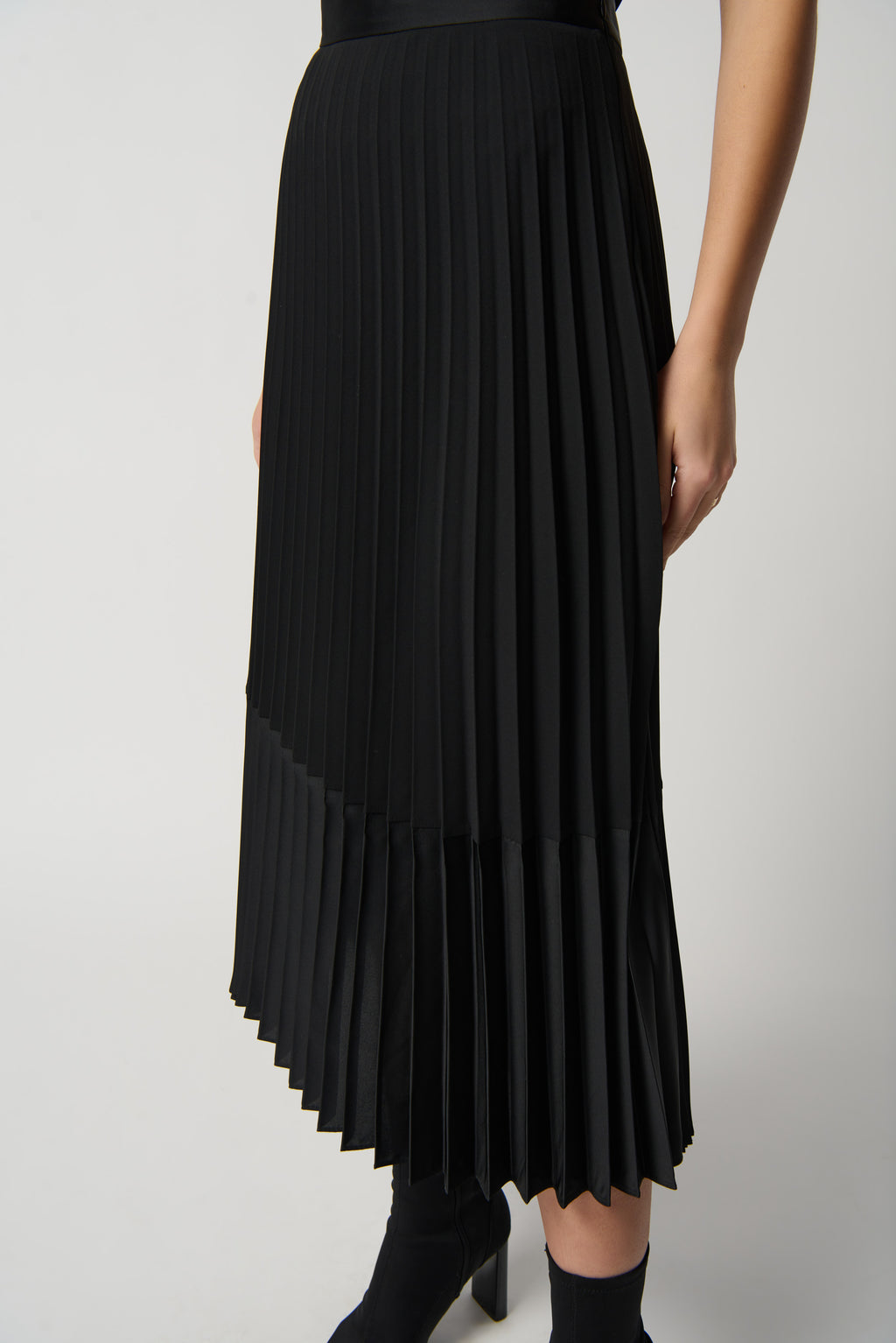 Joseph Ribkoff Black Georgette and Satin Pleated A-Line Skirt Style 234068