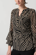 Joseph Ribkoff Black/Multi Dot Print Chiffon Top With Ruffles Sleeves Style 234074